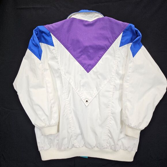 Izzi Women's Colorblock Windbreaker Jacket White Purple Teal Blue M - Picture 8 of 12